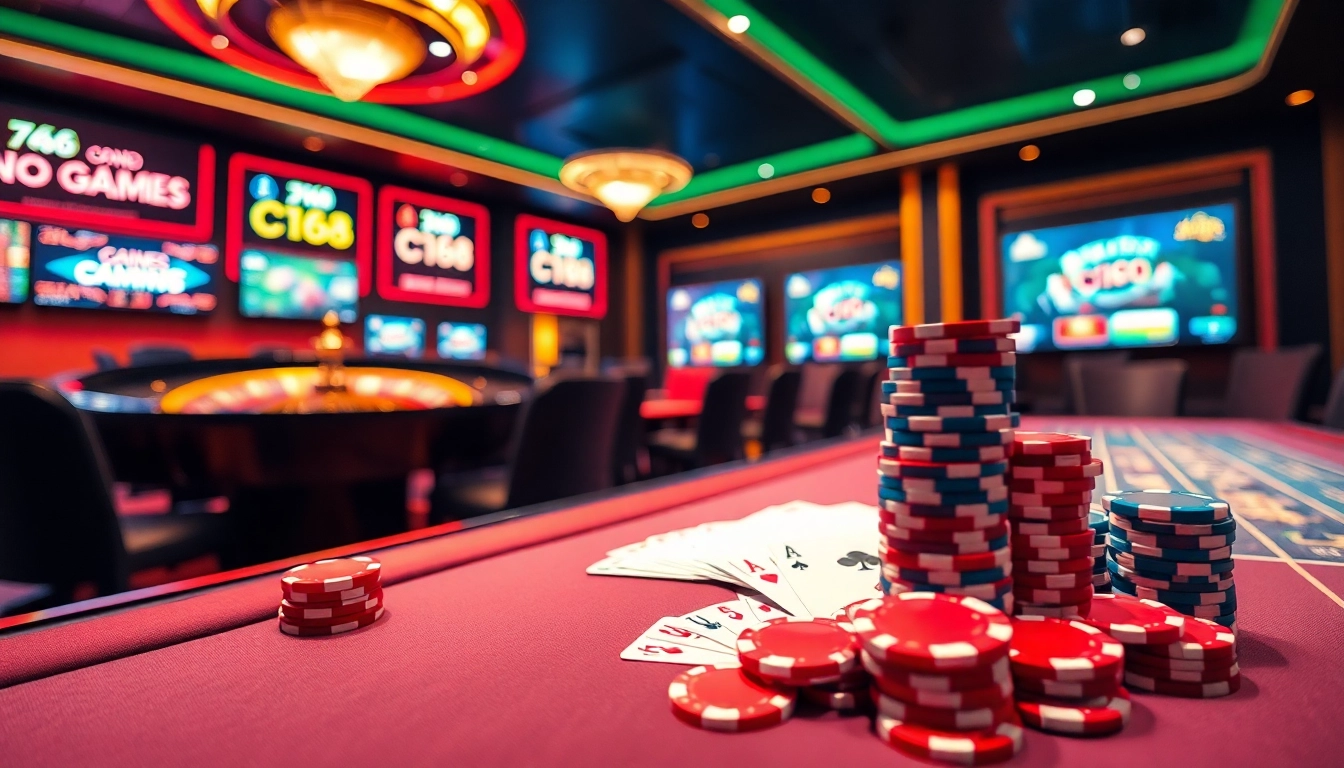 Experience the thrill of C168 at a luxurious casino with vibrant games and poker action.