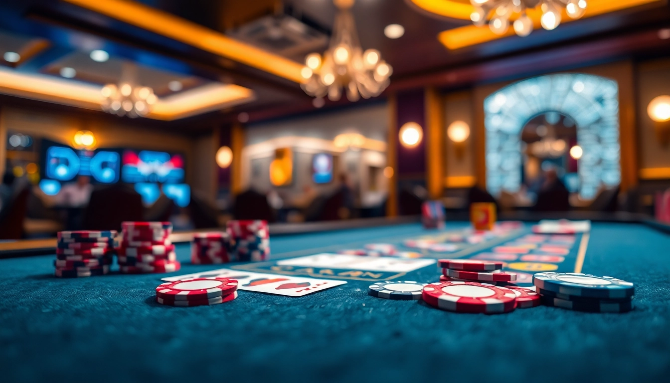 Meilleur casino en ligne français avec une table de jeu élégante et des jetons colorés.