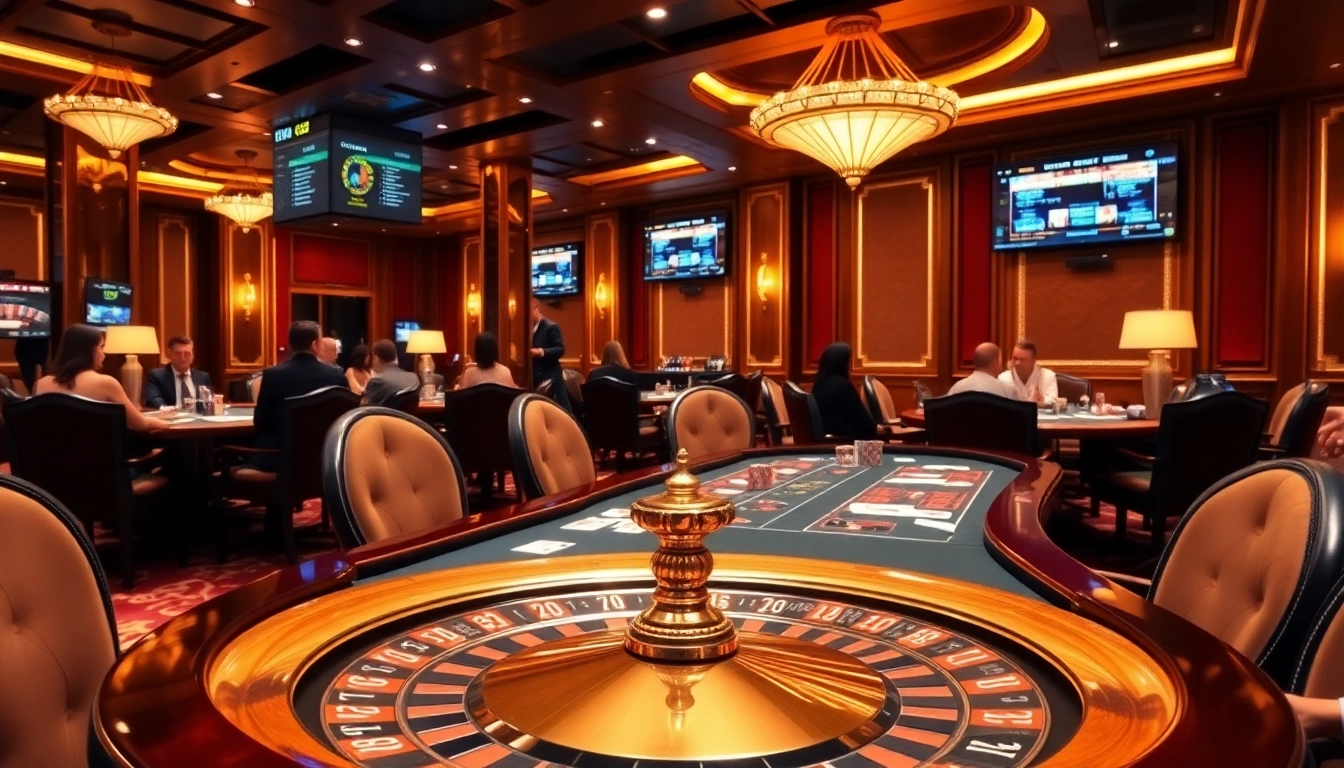 Engaging QQ88 casino scene with luxurious tables, chips, and players in action.